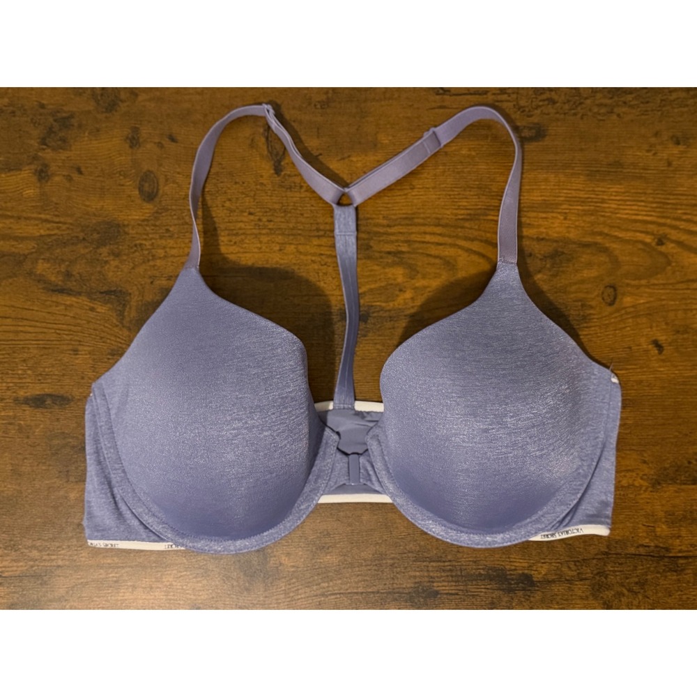 Victorias Secret Racerback Semi Demi Bra Front Close Blue Purple Heather 36D